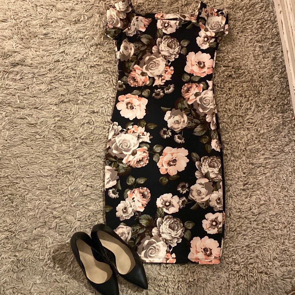 Snap Floral Party Short Sleeve Knee Length Cocktail Dress Size S